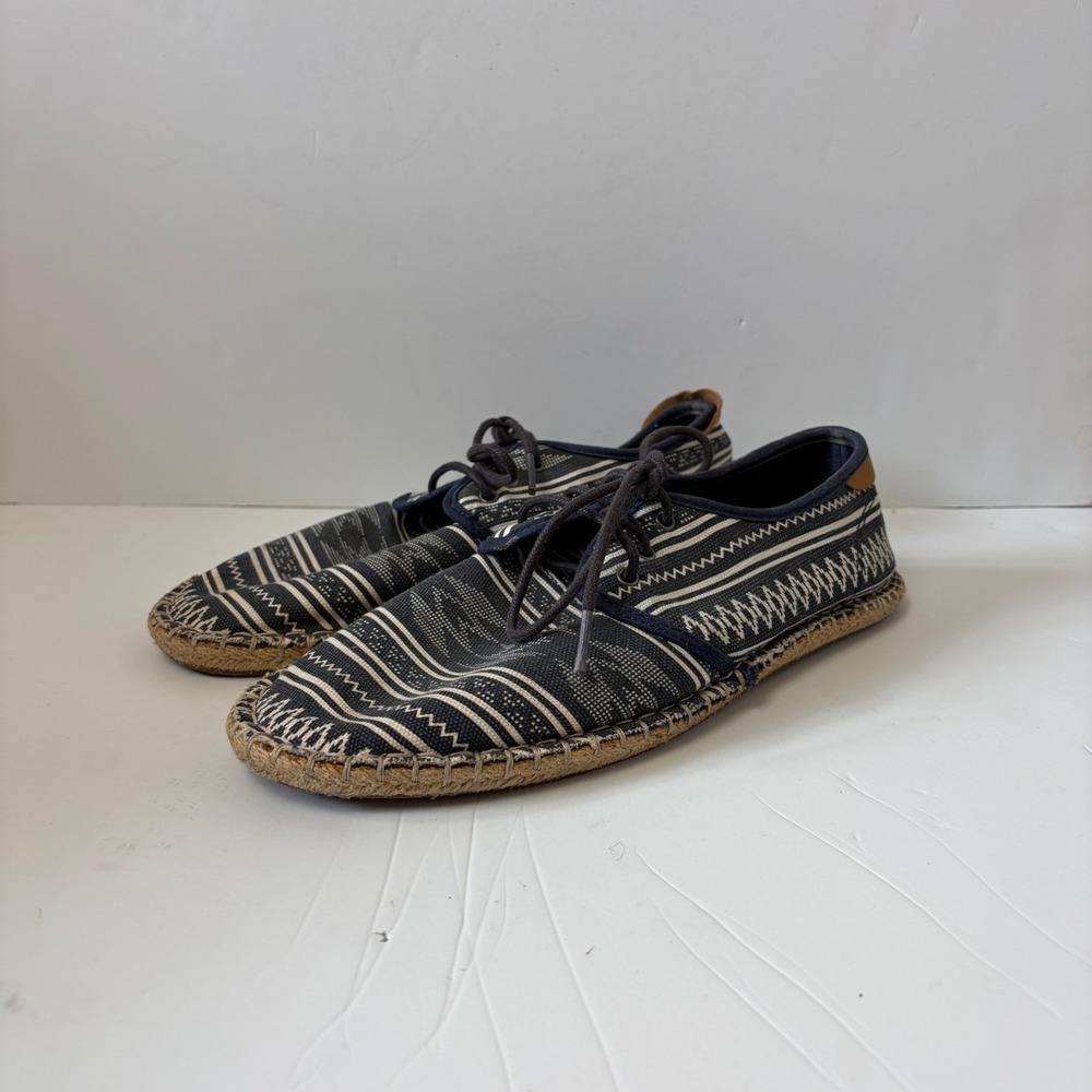 TOMS Diego Espadrille Sneakers Navy White Geometric Tribal Lace Up Mens 7.5